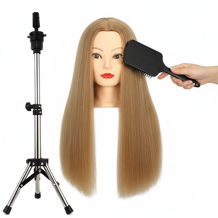 100% Real Human Hair Mannequin Head 22” Cosmetology Doll Head to Practice Hairstyles Manikin Head And Individual Tripod Stand - gallery 2