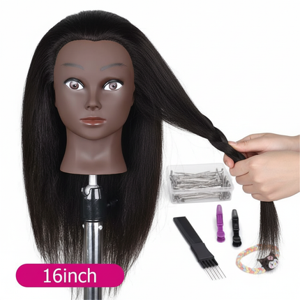Afro Mannequin Heads With 100% Real Hair With Adjustable Tripod Hairdressing Dolls Training Head For Practice Styling Braiding - gallery 2