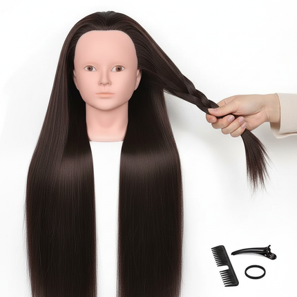 24 inch synthetic hair makeup mannequin head, beauty mannequin practice doll head, with desktop stand and hair styling set - gallery 2