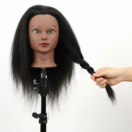 Mannequin Head With Human Hair And Wig Stand Tripod For Beauty School Braiding Practice Hairdresser Training Manikin Head Tripod - gallery 2