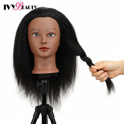 Women African Mannequin Head With Real Hair For Styling Braiding Professional Afro Training Hairdressing Hairart Wigs Head Stand - gallery 2