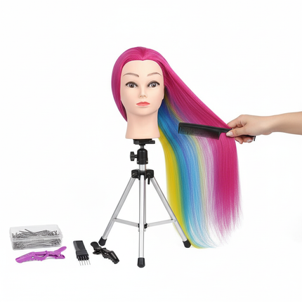 long Synthetic hair Mannequin Head With Adjustable Wig Tripod Stand Holder Model With Manikin Head Styling Hairdresser Training - gallery 2