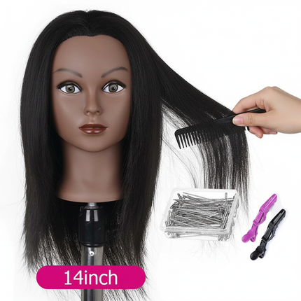 Afro Mannequin Heads With 100% Real Hair With Adjustable Tripod Hairdressing Dolls Training Head For Practice Styling Braiding - gallery 2