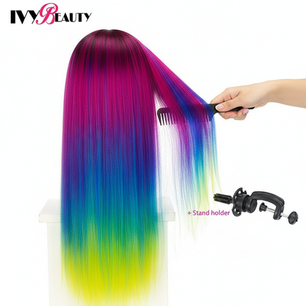 Hairdressing Doll Mannequin Head With Long Synthetic Fiber Hair 70Cm For Hairstyles Colorful Brading Dummy Doll Training Head - gallery 2
