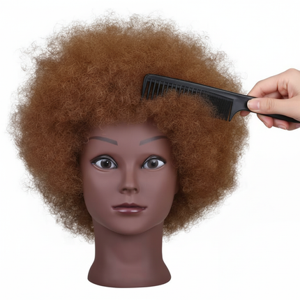 Afro Mannequin Head 8inches 100% Human Hair Traininghead Styling Head Braid Hair Dolls Head for Practicing Cornrows and Braids - gallery 2