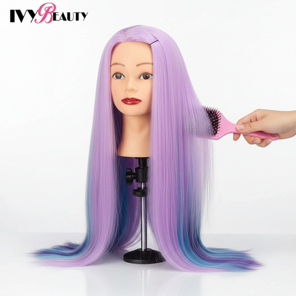 Mannequin Heads For Hairstyles 29Inch Hairdressing Head Rainbow Synthetic Hair Mannequin Dolls Head For Hairdresser Styling Prac - gallery 2