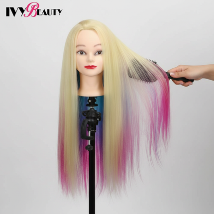 Cosmetology Mannequin Doll Head With Rainbow Color Hair For Braiding Hair Styling Training Hairart Hairdressing Salon Display - gallery 2
