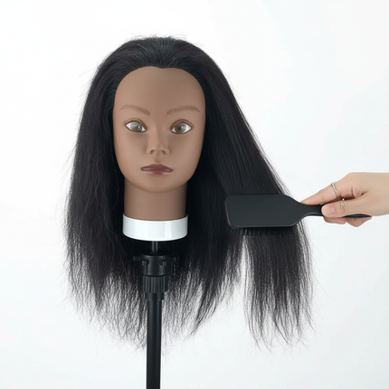African Mannequin Head 100%Real Hair Hairdresser Training Head With Tripod  Manikin Cosmetology Doll Head For Braiding Styling - gallery 2