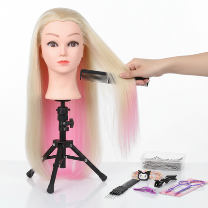 long Synthetic hair Mannequin Head With Adjustable Wig Tripod Stand Holder Model With Manikin Head Styling Hairdresser Training - gallery 2