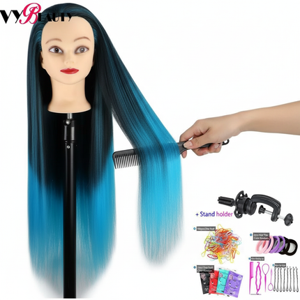 Cosmetology Mannequin Doll Head With Rainbow Color Hair For Braiding Hair Styling Training Hairart Hairdressing Salon Display - gallery 2