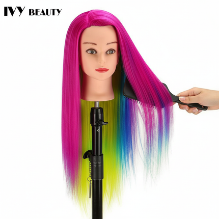 Cosmetology Mannequin Doll Head With Rainbow Color Hair For Braiding Hair Styling Training Hairart Hairdressing Salon Display - gallery 2