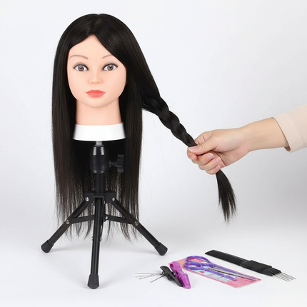 Long Hair Mannequin Head with Human Hair Hairdresser Practice Training Head Cosmetology Manikin Doll Head And Wig Stand Tripod - gallery 2