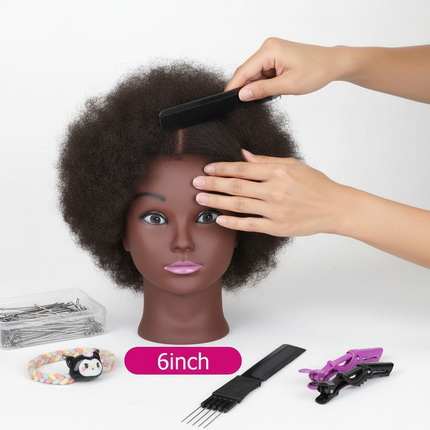 Afro Mannequin Heads With 100% Real Hair With Adjustable Tripod Hairdressing Dolls Training Head For Practice Styling Braiding - gallery 2