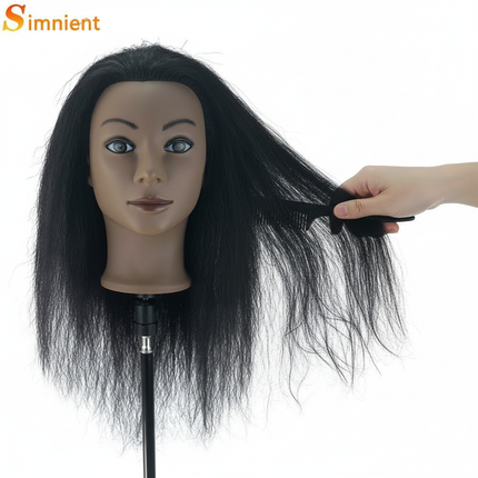 African Mannequin Head 100%Real Hair Hairdresser Training Head With Tripod  Manikin Cosmetology Doll Head For Braiding Styling - gallery 2