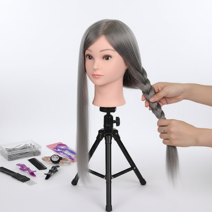 New Female Mannequin Training Doll Head With 70% Real Hair For Hairsyles Hairdressing Cosmetology Dolls Head With Stand Tripod - gallery 2
