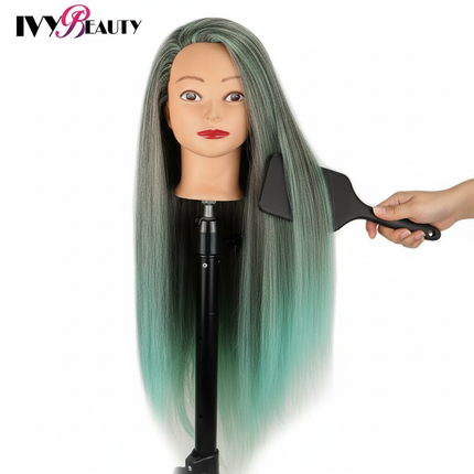 Hairdressing Doll Mannequin Head With Long Synthetic Fiber Hair 70Cm For Hairstyles Colorful Brading Dummy Doll Training Head - gallery 2