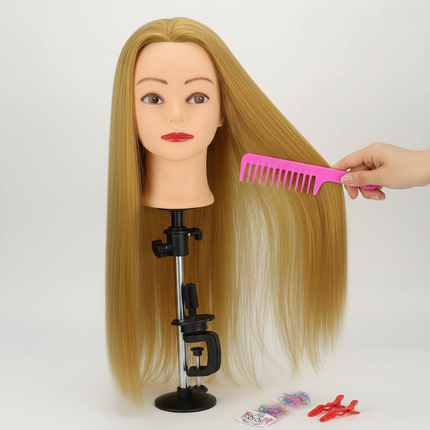 76cm Straight Hair Hairdressing Synthetic Training Mannequins Head For Makeup Hair braiding Practice Salon Head Styling Tool - gallery 2