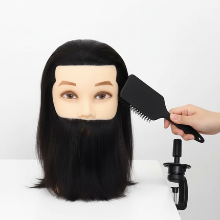 100% Human Hair Male Mannequin Head With Hair Beard Practice Manikin Hairdresser Cosmetology Training Doll Head For Hair Styling - gallery 2