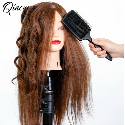 Professional Hairdresser Mannequin Head 18inch 100% Human Hair Styling Training Head Cosmetology Manikin Doll Head Clamp Stand - gallery 2