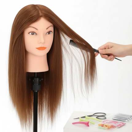 100% Human Hair Mannequin Head for Cosmetology Styling Training Practice Can Be Curled Straighten Professional Mannequin Head - gallery 2