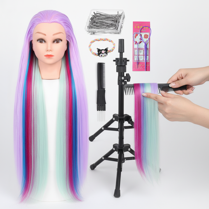 long Synthetic hair Mannequin Head With Adjustable Wig Tripod Stand Holder Model With Manikin Head Styling Hairdresser Training - gallery 2