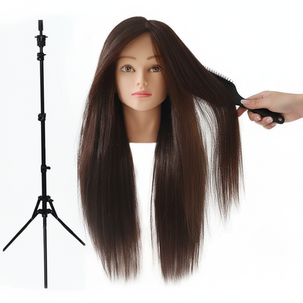 Professional Styling Head Mannequin Hairdresser Human Hair Mix Synthetic Hair Doll Head To Practice Hairstyles Wig Stand Tripod - gallery 2