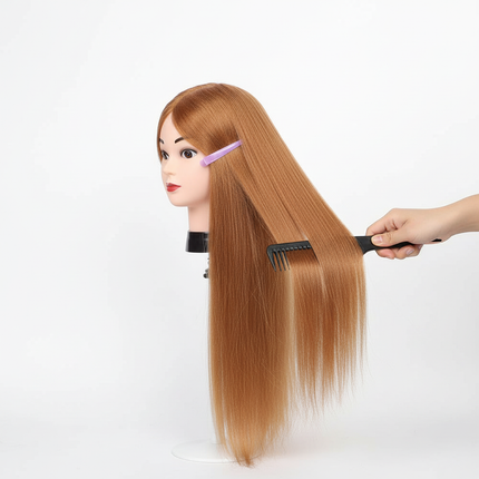85% Real Hair Training Mannequin Head With Brown Hair For Barber Hairdressing Practice Doll Head With Stand Tripod For Hairstyle - gallery 2