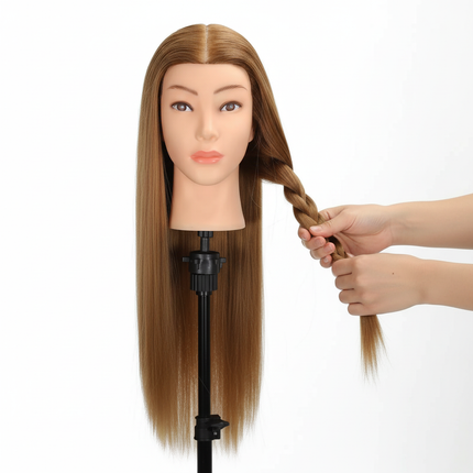 Mannequin Head Human Hair, 80% Real Hair Mannequin Head Cosmetology Manikin Practice Doll Head for Braiding Hairstyling - gallery 2