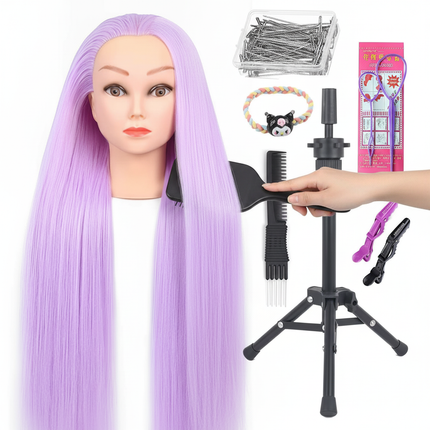 long Synthetic hair Mannequin Head With Adjustable Wig Tripod Stand Holder Model With Manikin Head Styling Hairdresser Training - gallery 2