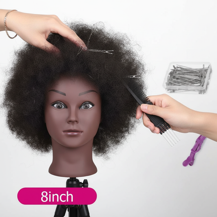 Afro Mannequin Heads With 100%Real Hair With Adjustable Tripod Hairdressing Dolls Training Head For Practice Styling Braiding - gallery 2