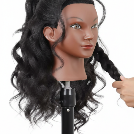 Mannequin Head with Human Hair 16" Cosmetology Manikin Doll Head 100% Real Human Hair for Styling Hairdresser Practice Braiding - gallery 2
