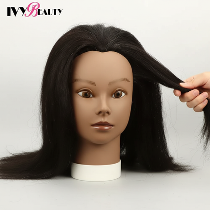 African American Mannequin Head With 100% Real Human Hair 16inch Hairdresser Training Manikin Head For Practice Styling Braiding - gallery 2