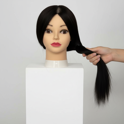 100% Human Hair Mannequin Head Natural Black Color Practice Training Model For Hairdresser Professional Can Be Ironed MUXI IDO - gallery 2