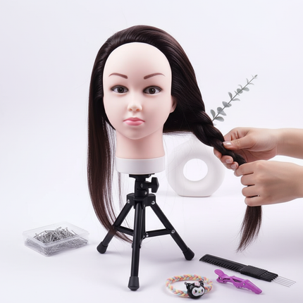 Synthetic Hai Mannequin Head wig Women's Hairdresser Practice Beauty Styling Training Mannequin Head With Clamp Stand Real doll - gallery 2