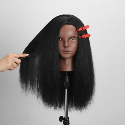 African Mannequin Head 100%Real Hair Hairdresser Training Head With Tripod Manikin Cosmetology Doll Head For Braiding Styling - gallery 2