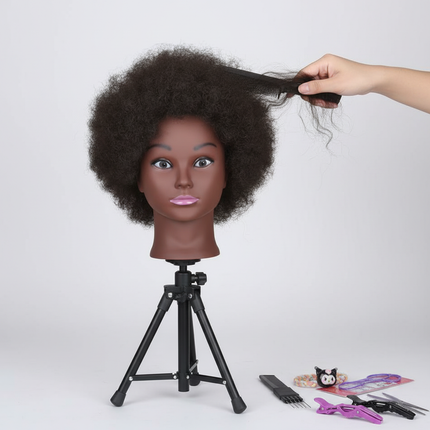 Afro Mannequin Heads With 100% Real Hair With Adjustable Tripod Hairdressing Dolls Training Head For Practice Styling Braiding - gallery 2
