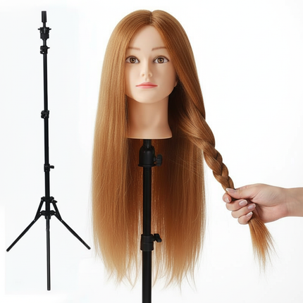 Professional Styling Head Mannequin Hairdresser Human Hair Mix Synthetic Hair Doll Head To Practice Hairstyles Wig Stand Tripod - gallery 2