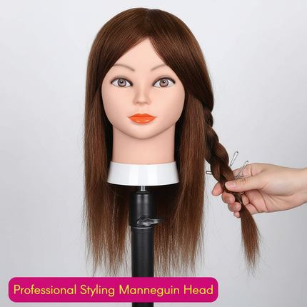 Mannequin Head with Hair 100% Real Human Hair 10-18'' Cosmetology Mannequin Head for Styling Practice on Braiding Manikin Head - gallery 2