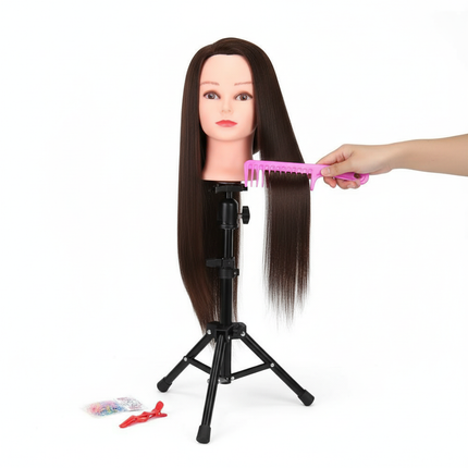 Mannequin Head 100% Synthetic Hair Hairdresser Training Head With Stand Manikin Cosmetology Doll Head For Braiding Styling - gallery 2