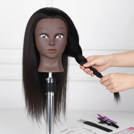 Afro Mannequin Heads With 100% Real Hair With Adjustable Tripod Hairdressing Dolls Training Head For Practice Styling Braiding - gallery 2