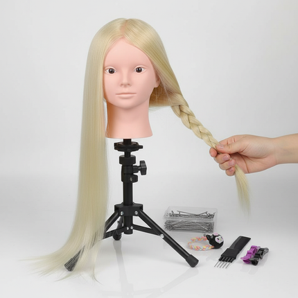New Female Mannequin Training Doll Head With 70% Real Hair For Hairsyles Hairdressing Cosmetology Dolls Head With Stand Tripod - gallery 2