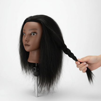 African Mannequin Head 100%Real Hair Hairdresser Training Head With Tripod  Manikin Cosmetology Doll Head For Braiding Styling - gallery 2