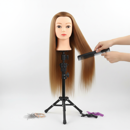 long Synthetic hair Mannequin Head With Adjustable Wig Tripod Stand Holder Model With Manikin Head Styling Hairdresser Training - gallery 2