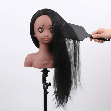 Kids Human Hair Mannequin Head With Table Clamp Training Head Kit Black Skin Afro Curly Hair Styling Doll Head For Training Hair - gallery 2