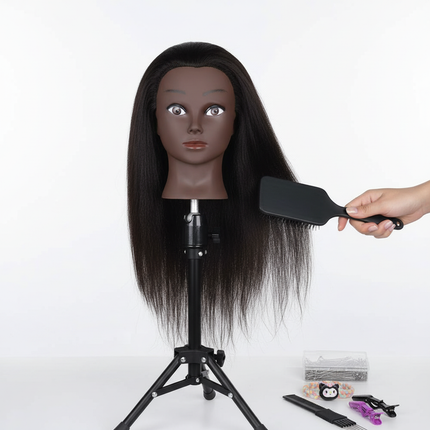 Afro Mannequin Heads With 100% Real Hair With Adjustable Tripod Hairdressing Dolls Training Head For Practice Styling Braiding - gallery 2
