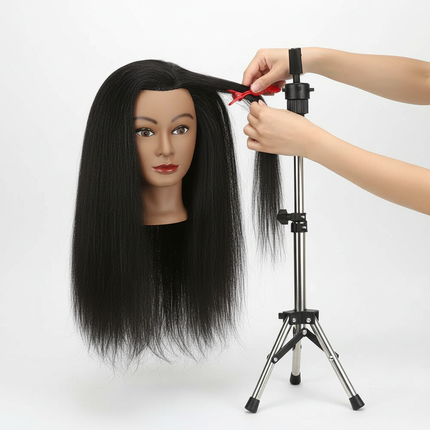 African Mannequin Head 100%Real Hair Hairdresser Training Head With Tripod Manikin Cosmetology Doll Head For Braiding Styling - gallery 2