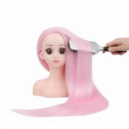 Wig Head With Hair Small Mannequin Head For Beginner Hair Styling Pvc Doll Head For Hairdresser Practice Styling With Head Stand - gallery 2