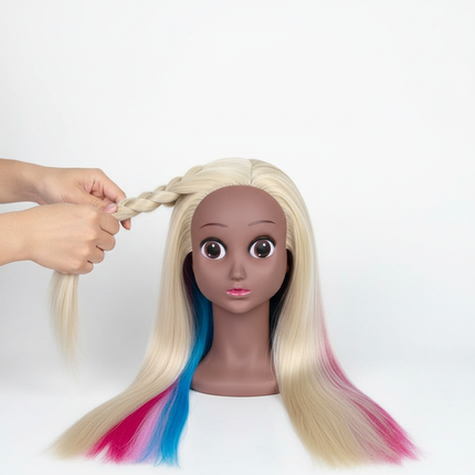 New Arrival Female 3D Blue Eye Blonde Gold Human Hair Mix Synthetic Professional Hot Curl Training Styling Head Mannequin Doll - gallery 2