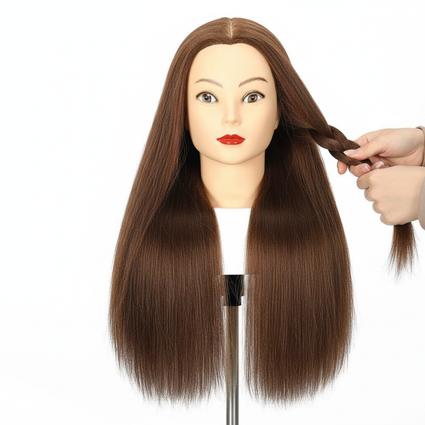 100% Real Human Hair Mannequin Head 22” Cosmetology Doll Head to Practice Hairstyles Manikin Head And Individual Tripod Stand - gallery 2