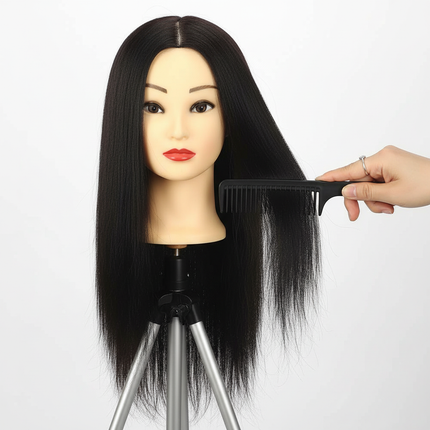 100% Real Human Hair Mannequin Head 22” Cosmetology Doll Head to Practice Hairstyles Manikin Head And Individual Tripod Stand - gallery 2
